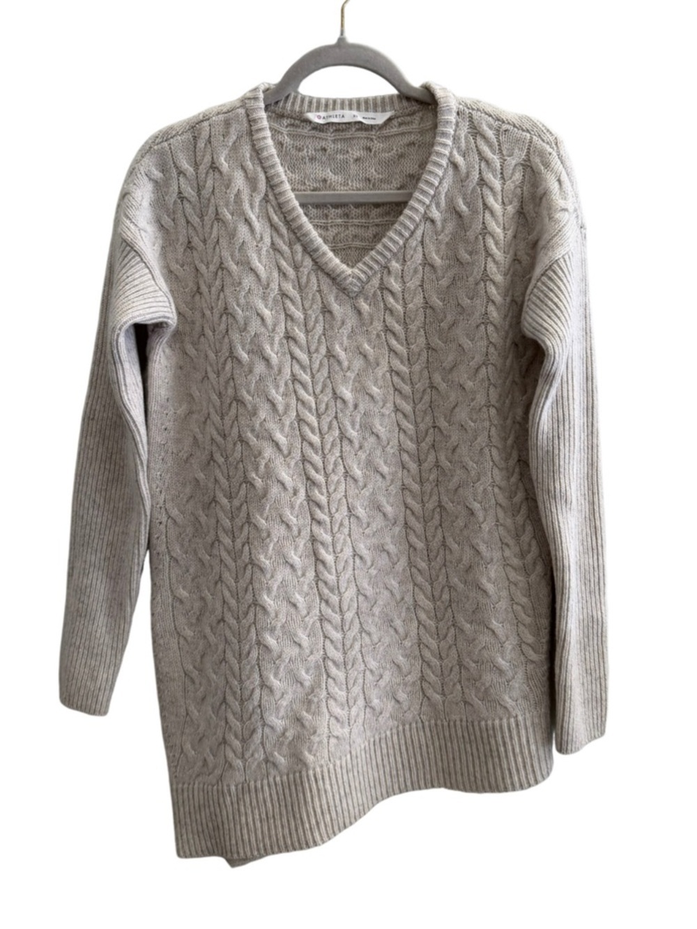 ATHLETA Asymmetrical Cable Knit Wool Cashmere Sweater Size XS Beige - Picture 3 of 10